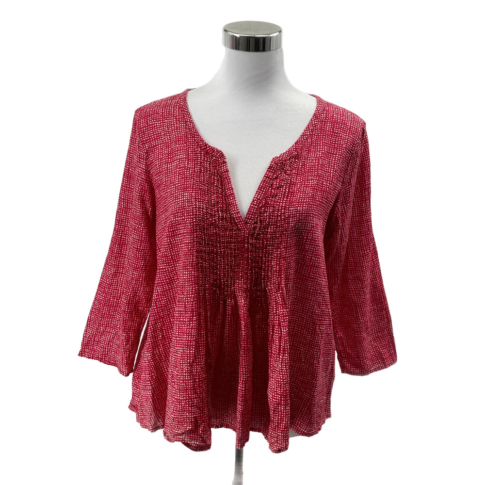 Gap Red Polka Dot Smocked Blouse Womens Small Medium 3/4 Sleeve Boho Casual Y2K